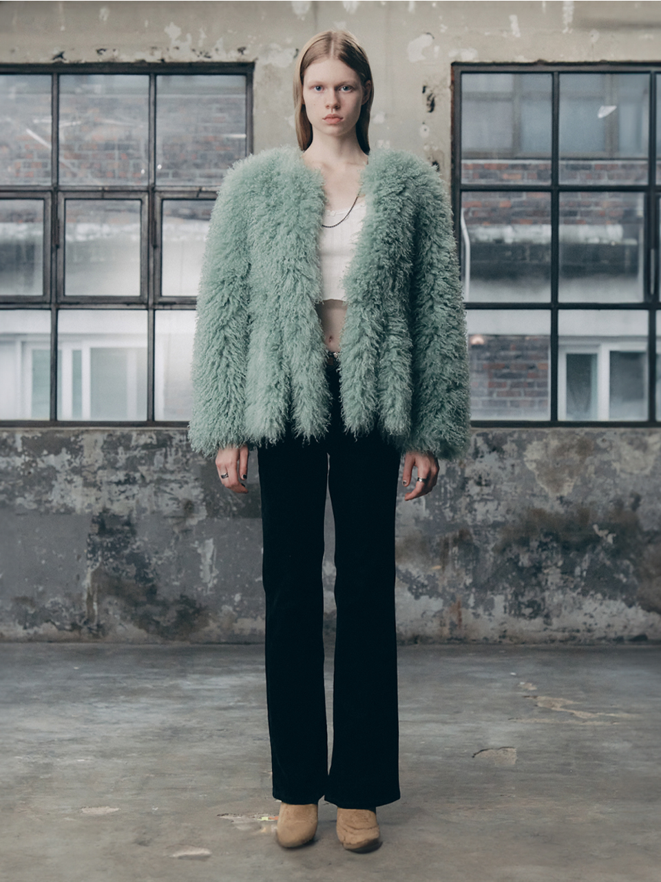 TAIL POINT FUR JACKET MINT  -as if CALIE-